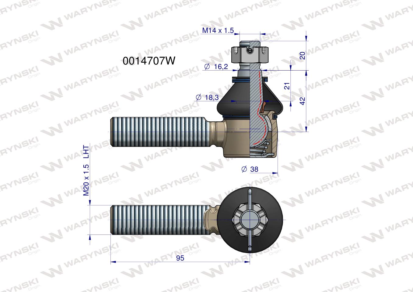 Przegub kierowniczy M20x1.5L 0014707 WARYŃSKI