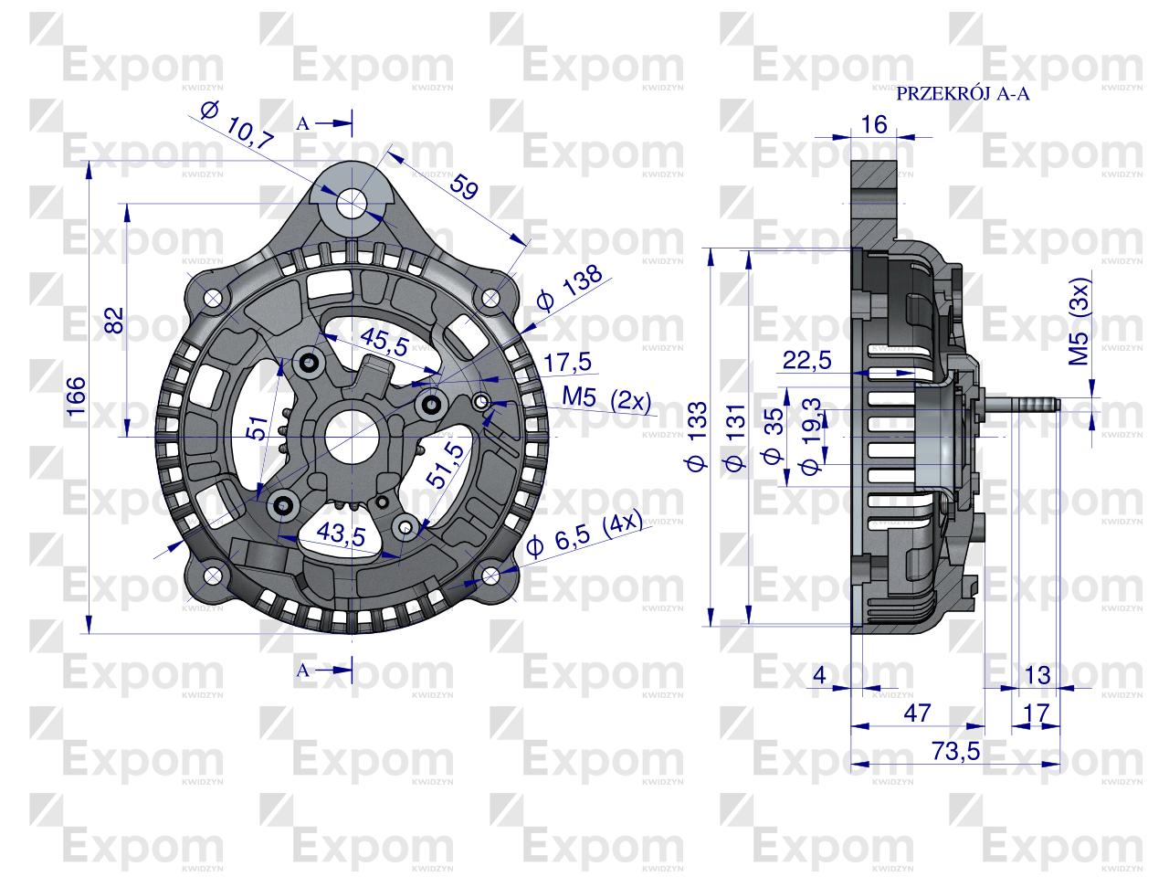 Pokrywa tylna alternatora 100211-6420EX, 021501-6690 Nowy Typ EXPOM KWIDZYN eu 