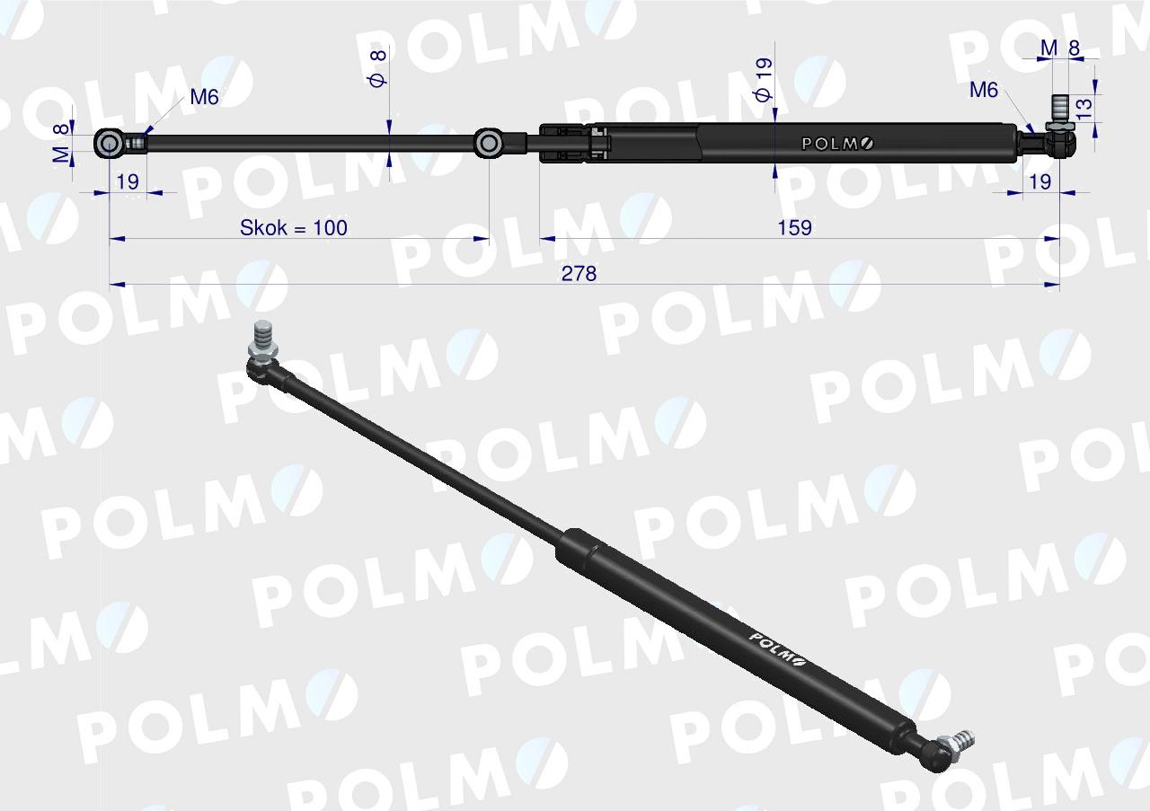 Siłownik szyberdachu L max. 278mm 0308250111P MTZ  POLMO