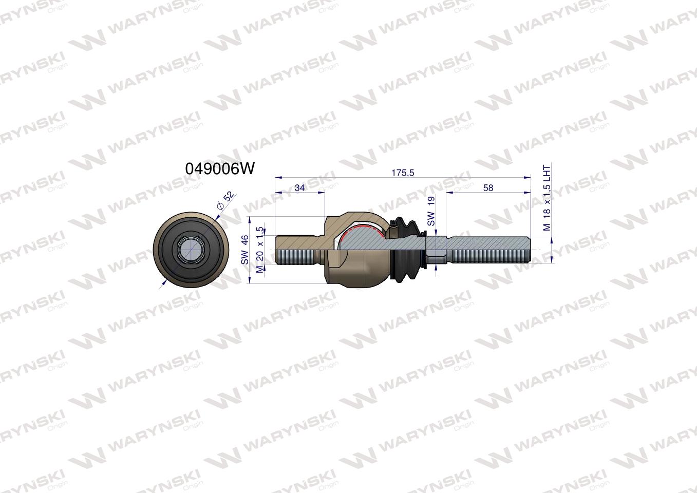 Przegub kierowniczy 175,5mm- M20x1,5 ; M18x1,5 L 049006 WARYŃSKI