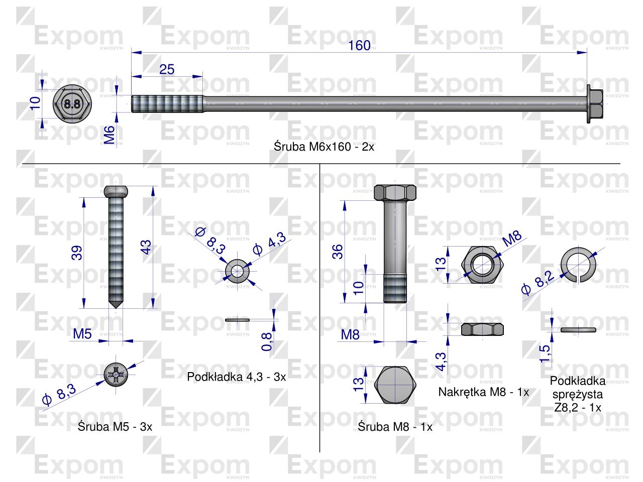 Komplet śrub rozrusznika 1447834M91 MF-4 Nowy Typ EXPOM KWIDZYN eu 