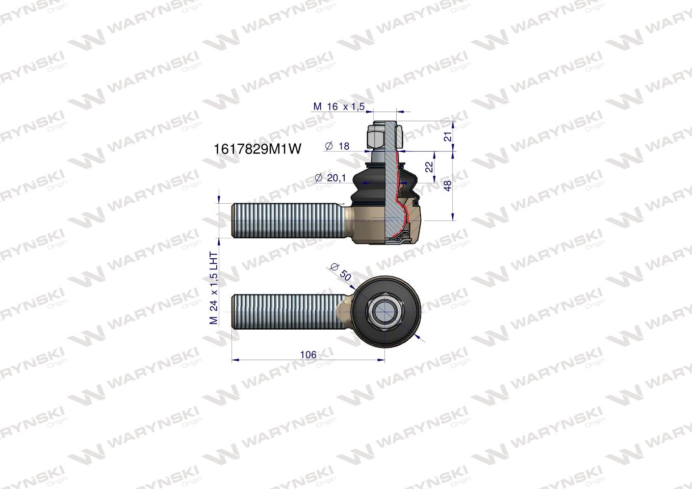 Przegub kierowniczy 106mm- M24x1,5 L 1617829M1 WARYŃSKI