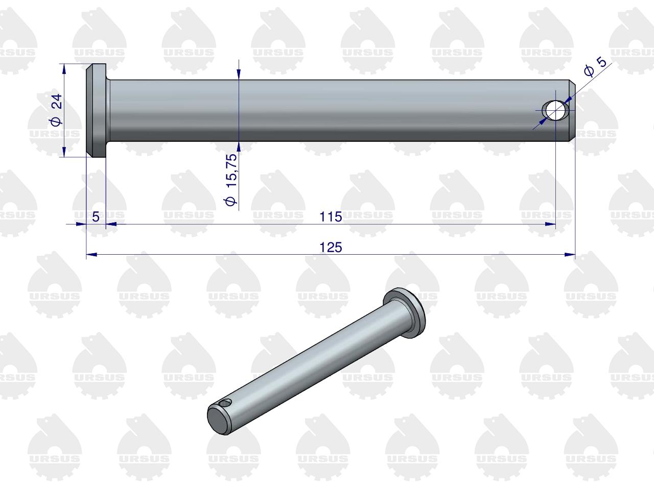 Sworzeń ramion cięgieł odpinających zaczep dolny MF ORYGINAŁ URSUS