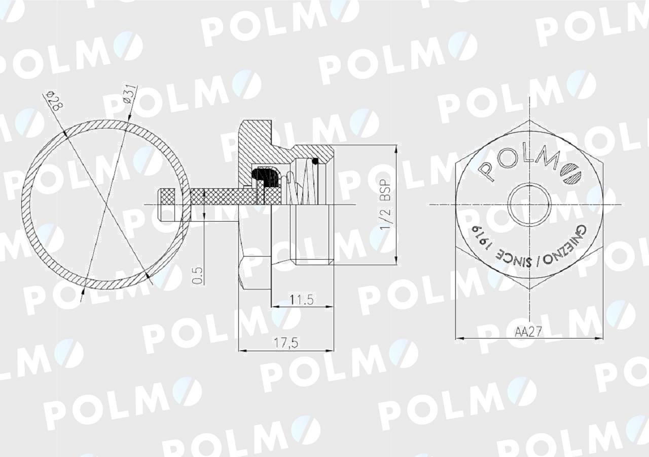 Zawór odwadniający zbiornika powietrza 1/2 BSP 1664505MP ( sprzedawane po 5 ) POLMO