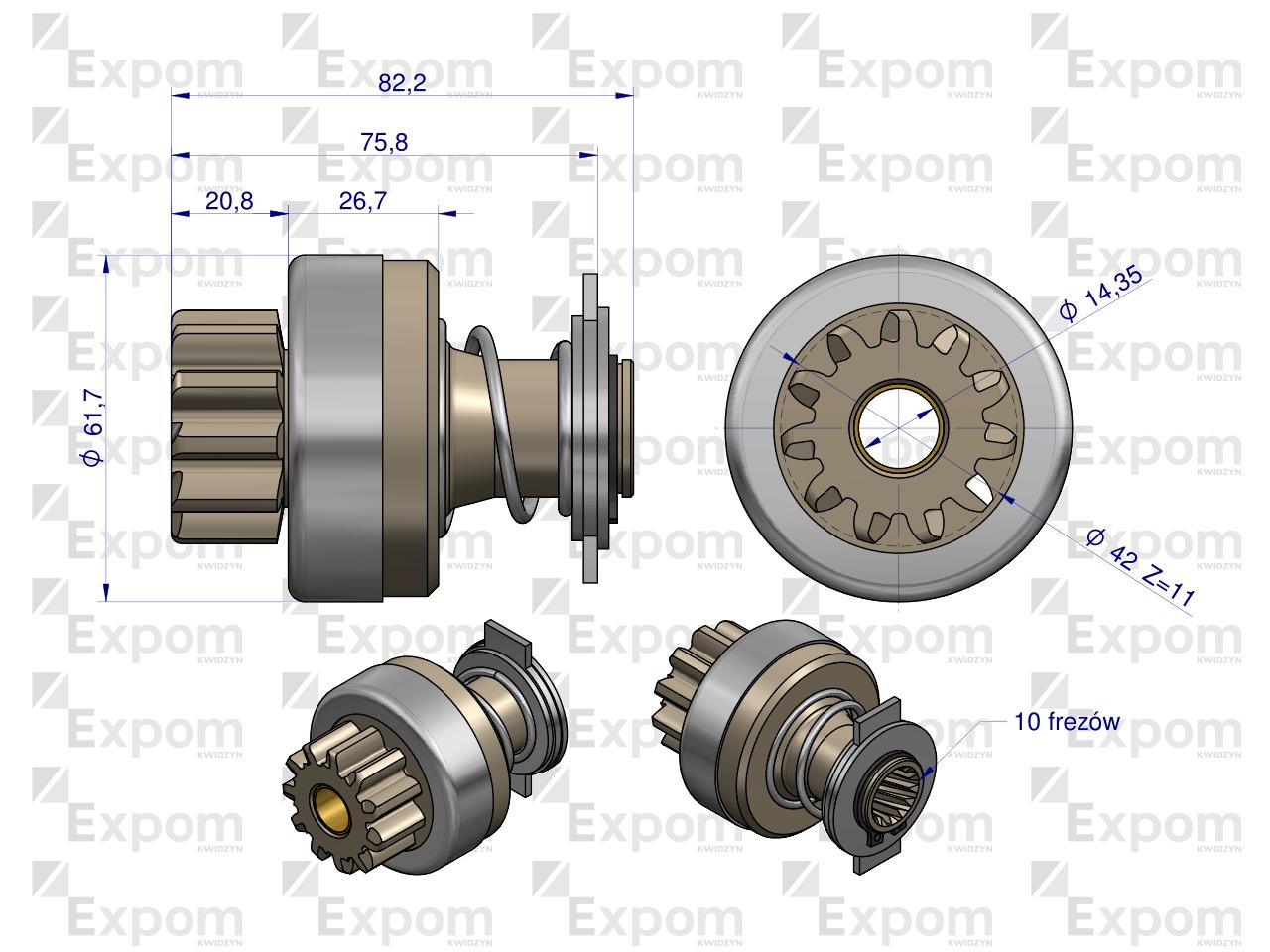 Zespół sprzęgający rozrusznika JCB 16.902.621 (rozrusznik Iskra) EXPOM KWIDZYN eu 