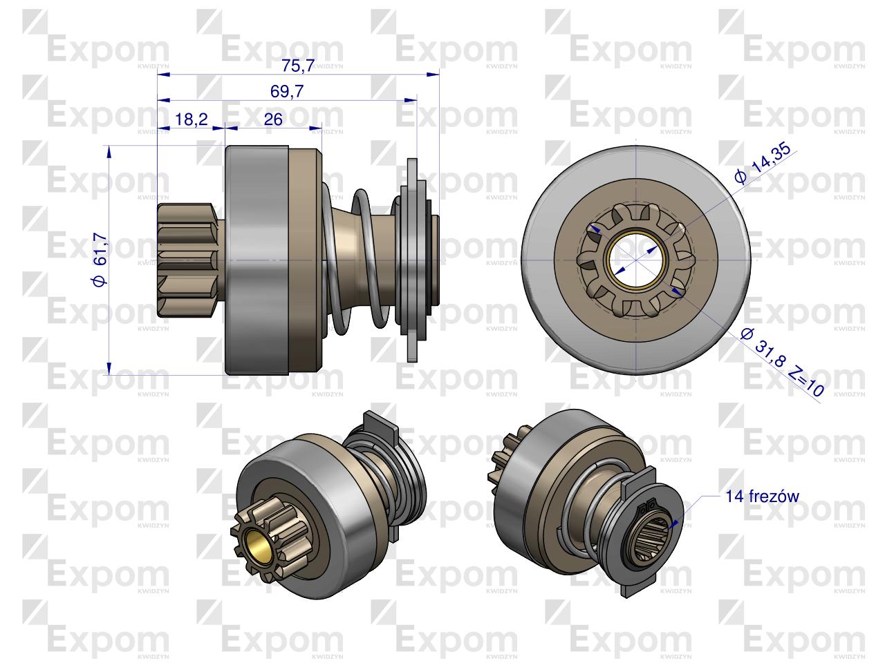Zespół sprzęgający rozrusznika ( Typ Iskra ) MSX 149, 16.902.653 EXPOM KWIDZYN eu 