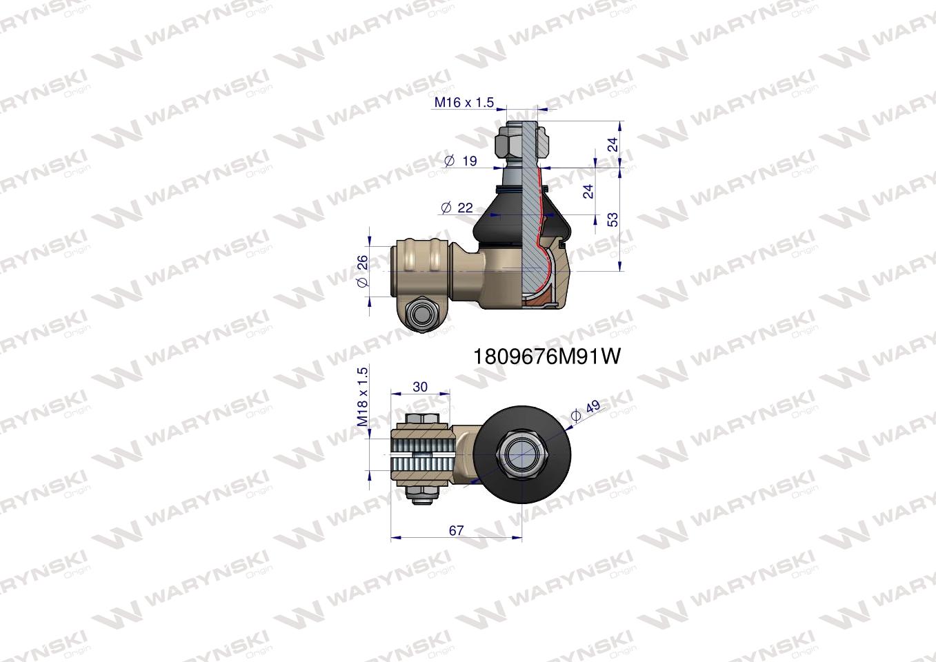 Przegub kierowniczy 67mm- M18x1,5 1809676M91 WARYŃSKI