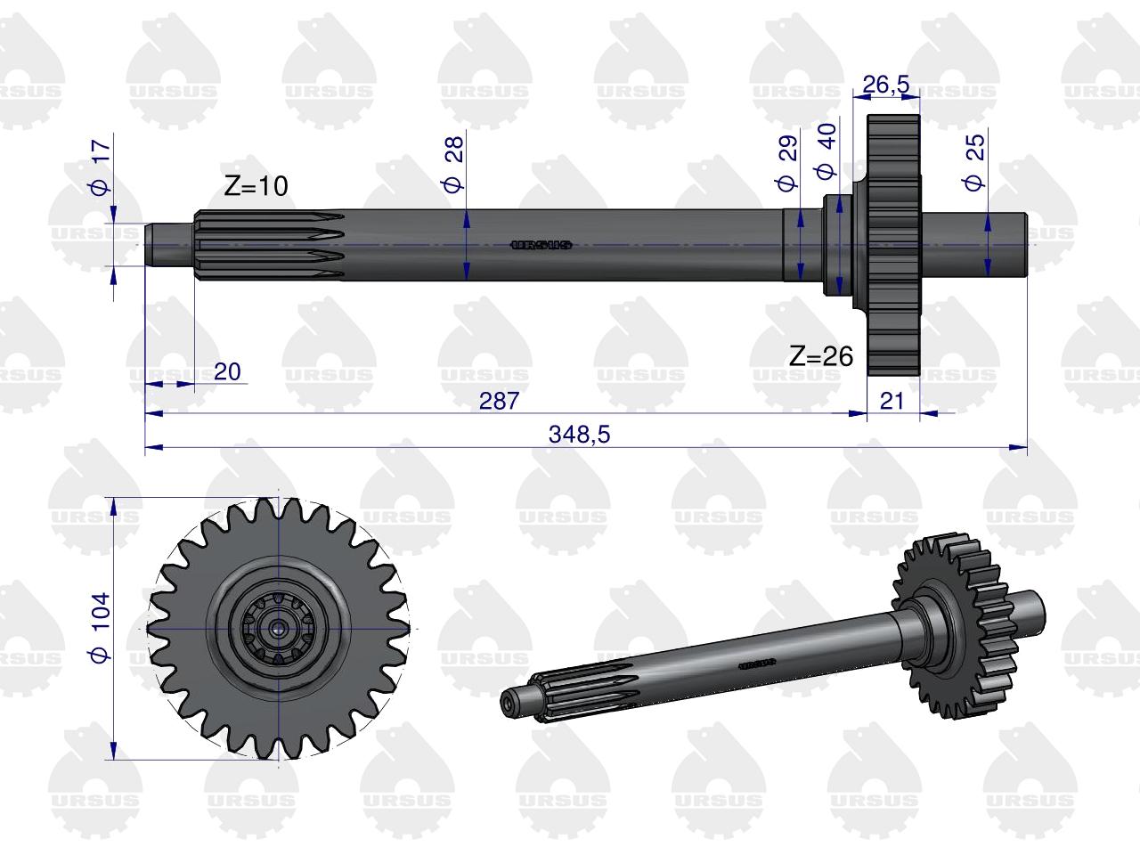 Wał sprzęgła 1-stopień Z-26 gruby frez 4514 MF4 ORYGINAŁ URSUS