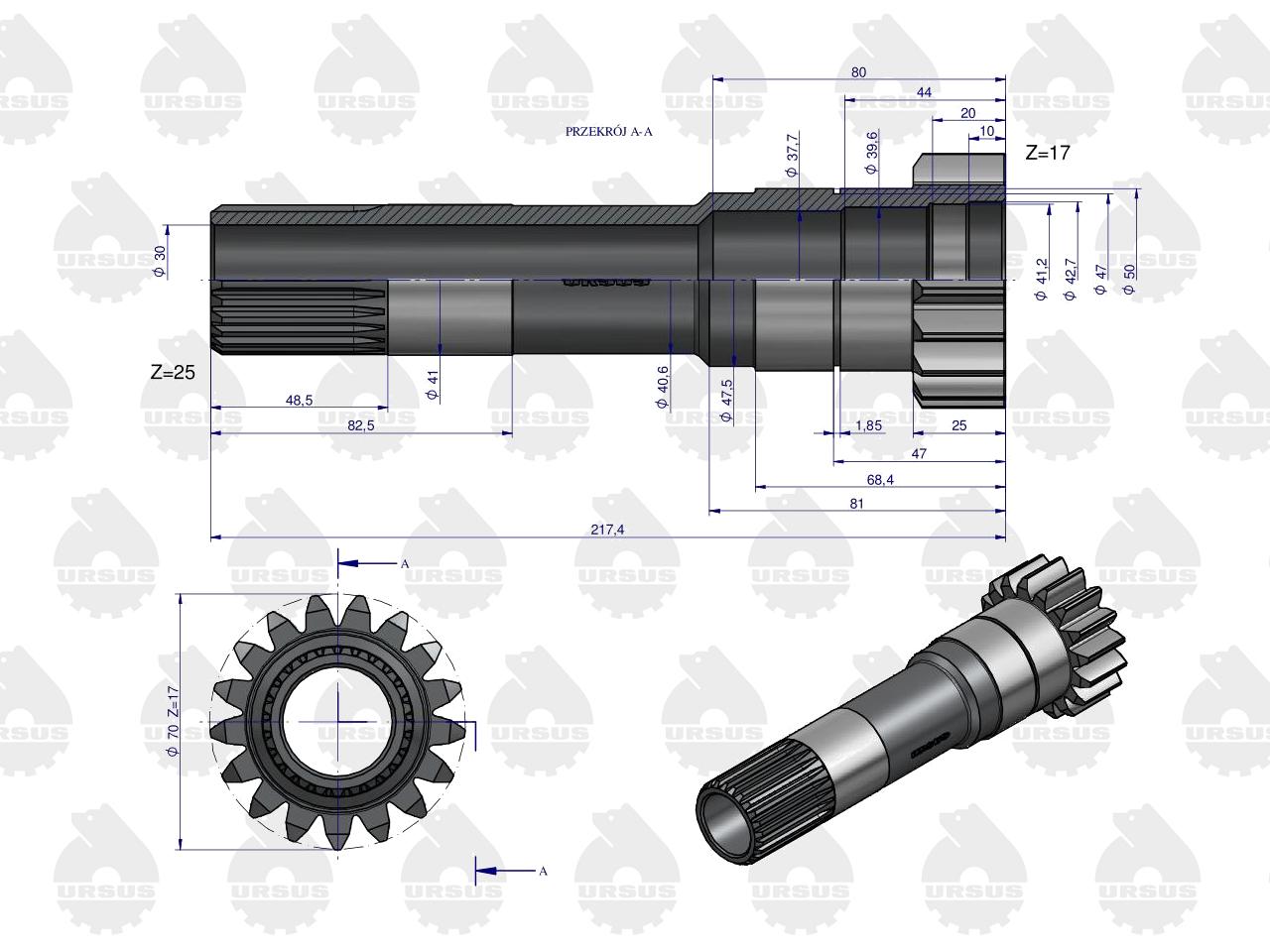 Wałek sprzęgła II stopień Z-17 MF3 RM-1868531M1. 1868528M91 ORYGINAŁ URSUS