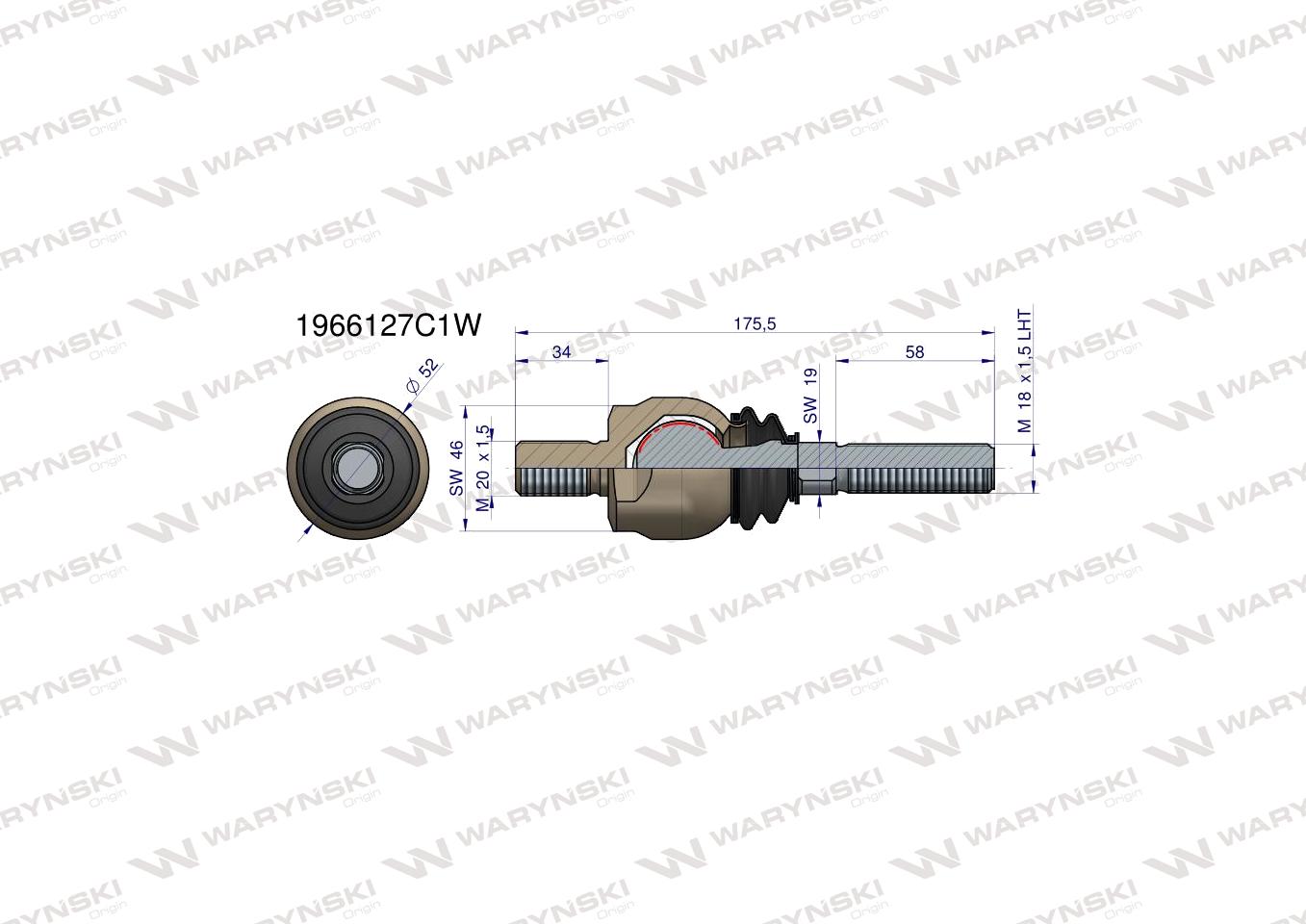 Przegub kierowniczy 175,5mm- M20x1,5; M18x1,5L 1966127C1 WARYŃSKI