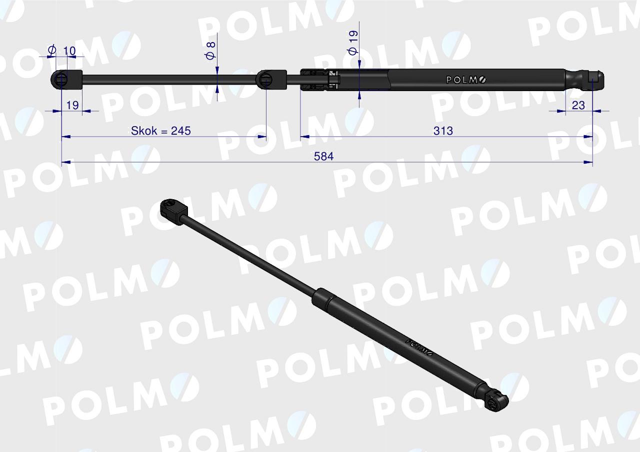 Siłownik szyby tylnej L max. 584mm 65421002 1-99-976-047 STEYR POLMO