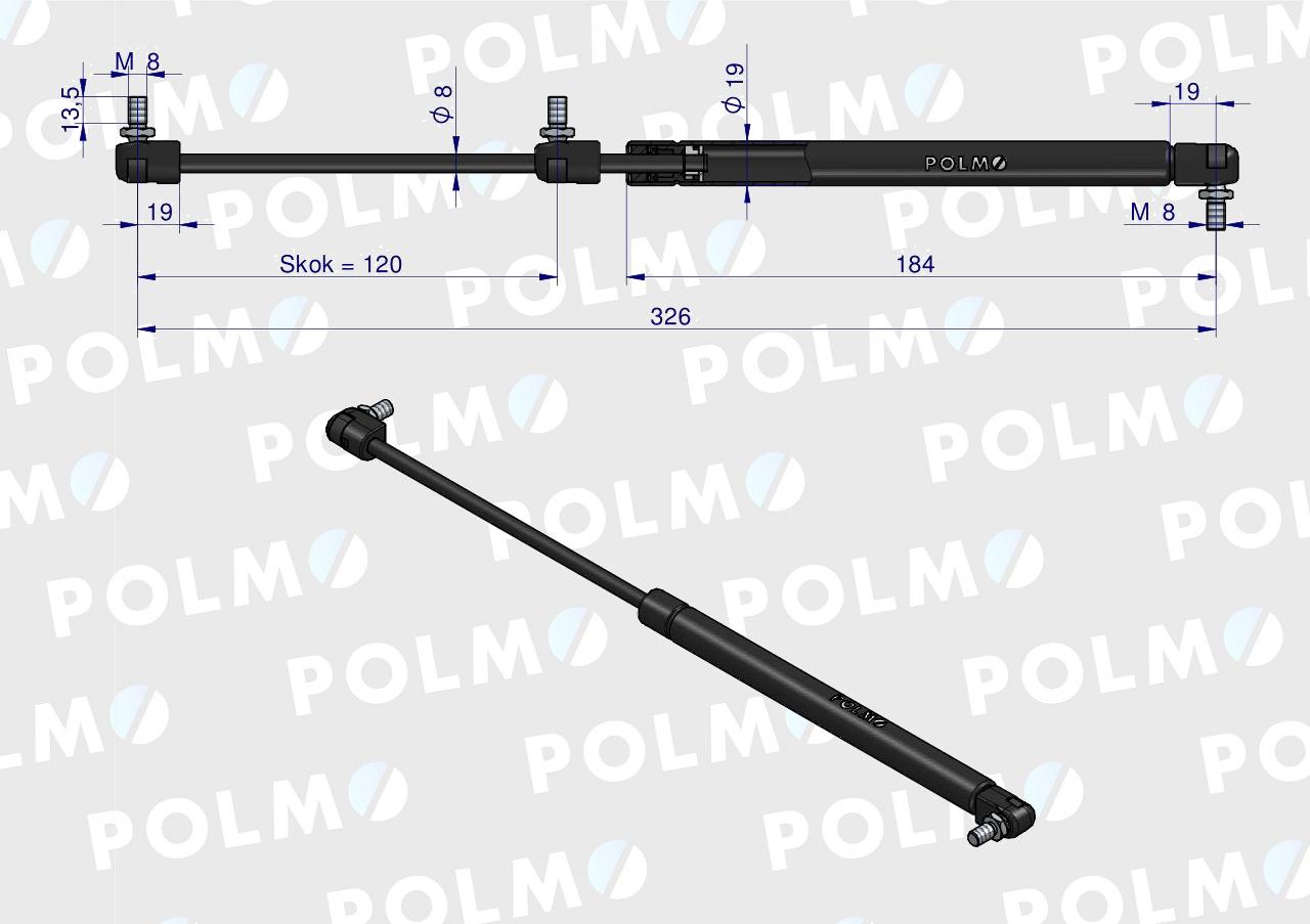 Siłownik drzwi L max. 326mm 65421004 1-99-976-060 STEYR POLMO