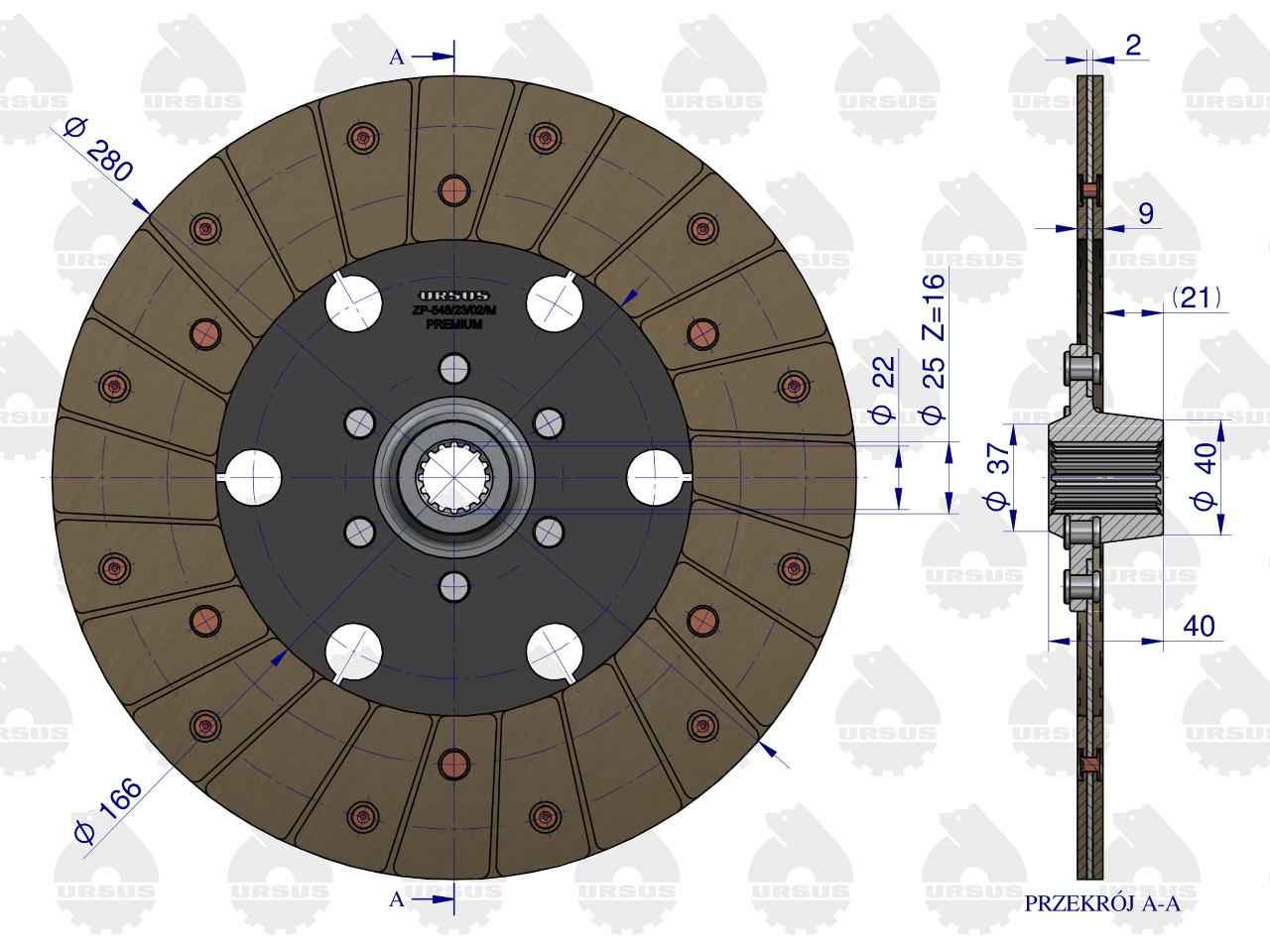 Tarcza sprzęgła 1-stopnia F-280 Z-16. 49011175 Zetor PREMIUM ORYGINAŁ URSUS