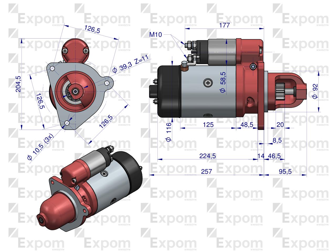 Rozrusznik R10A 300851ER. EX151000 24V 4.8 kW regenerowany Bizon Expom eu