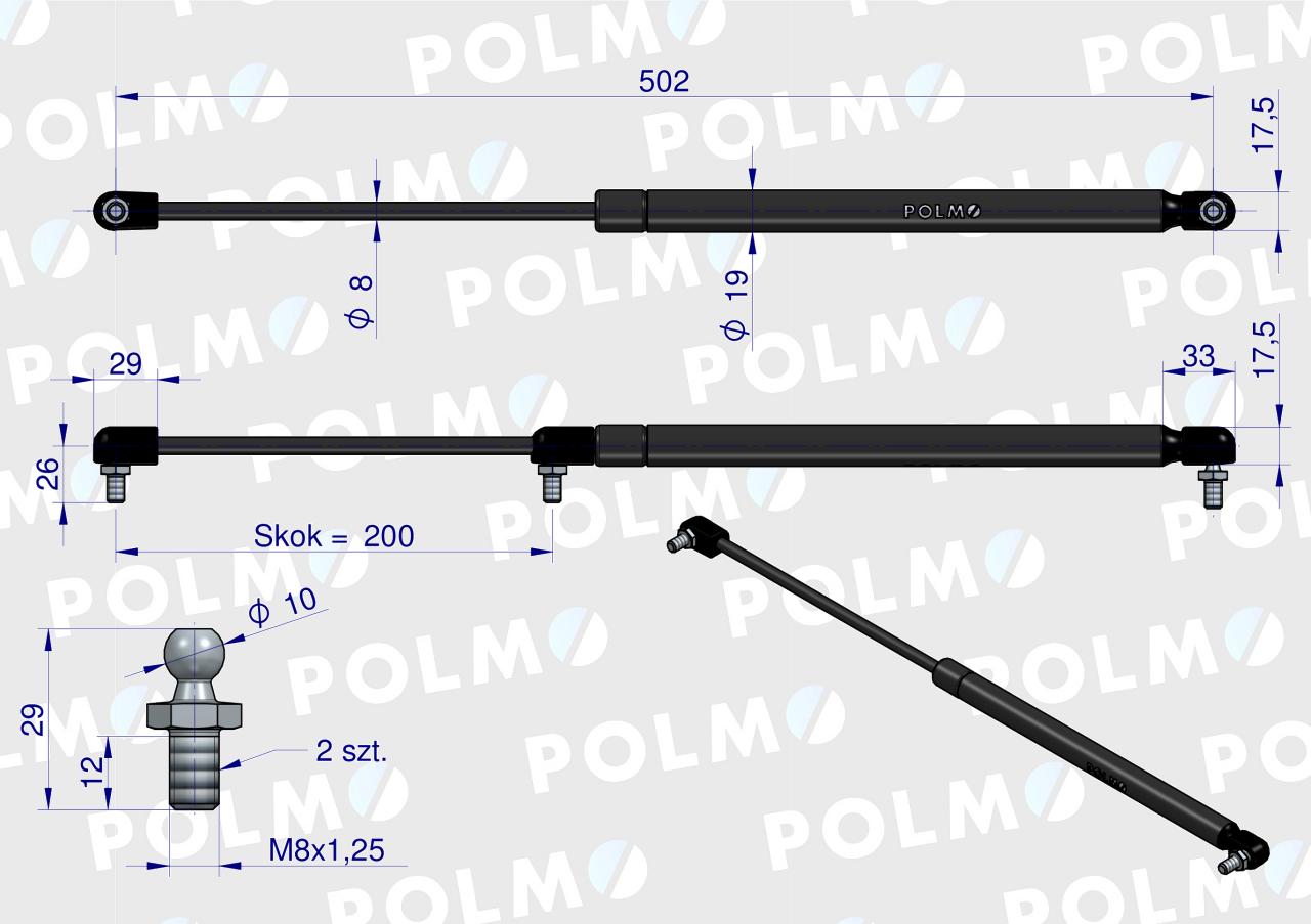 Siłownik dachu 3027294M1 pasuje do Massey Ferguson  POLMO