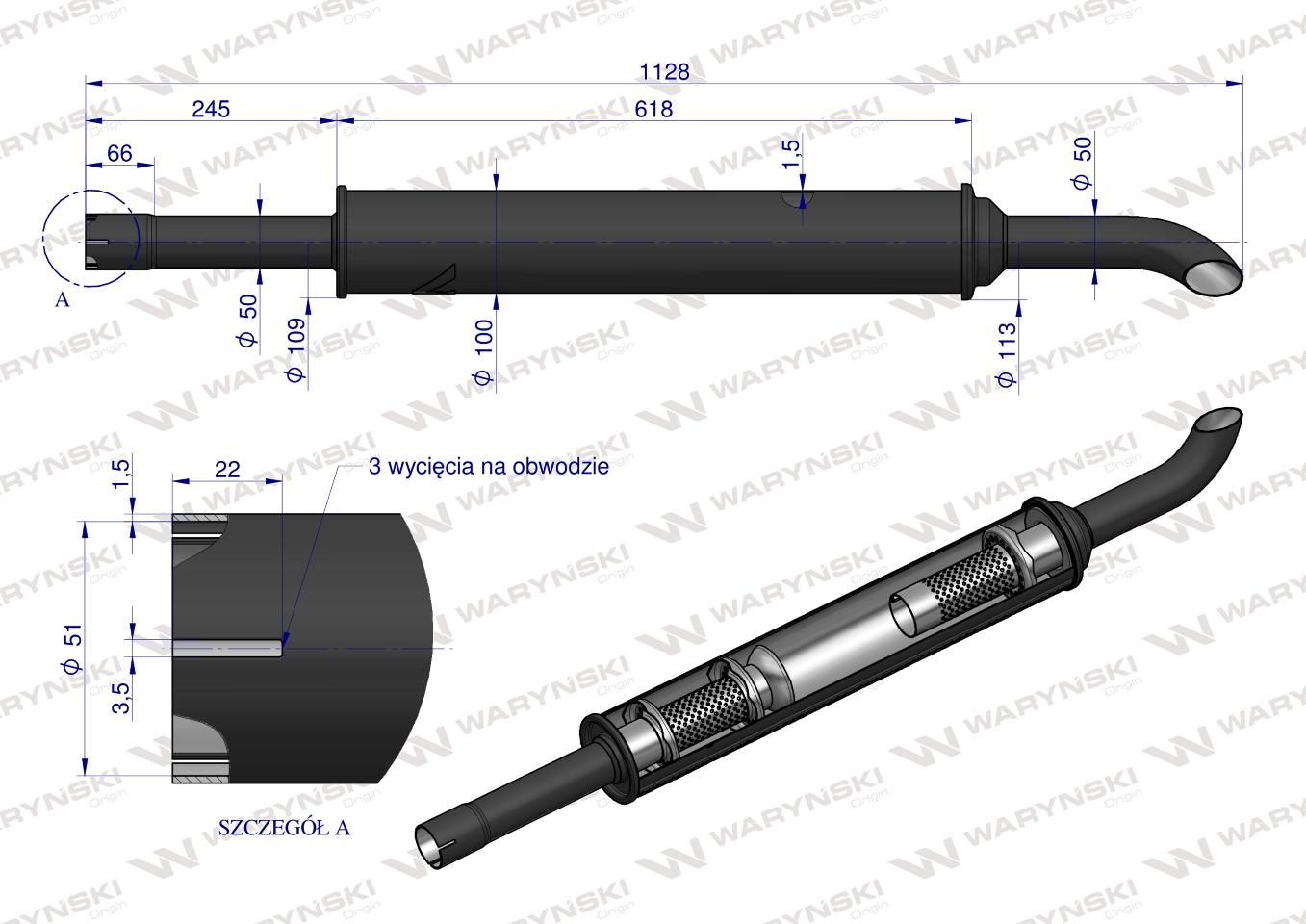 Tłumik 1128mm 3029104M1 4.8kg MF3 C-3603P WARYŃSKI