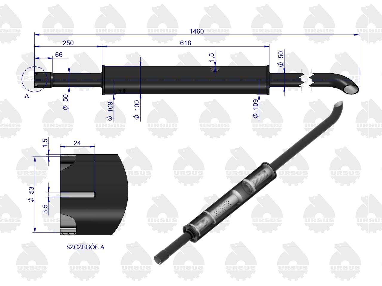 Tłumik 1460mm 5.6kg MF3 EMALIA ORYGINAŁ URSUS
