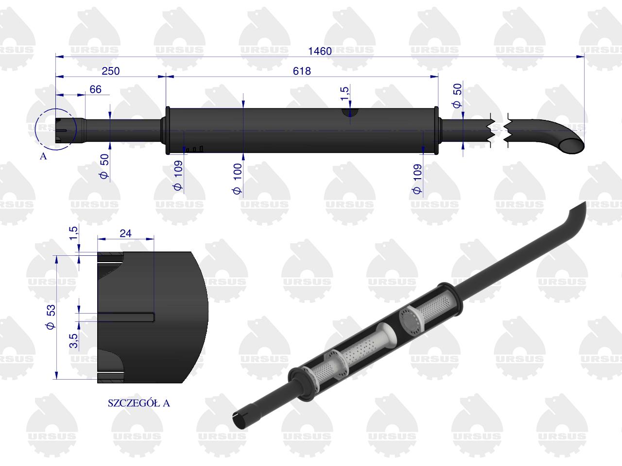 Tłumik 1460mm 5.6kg MF3 ORYGINAŁ URSUS