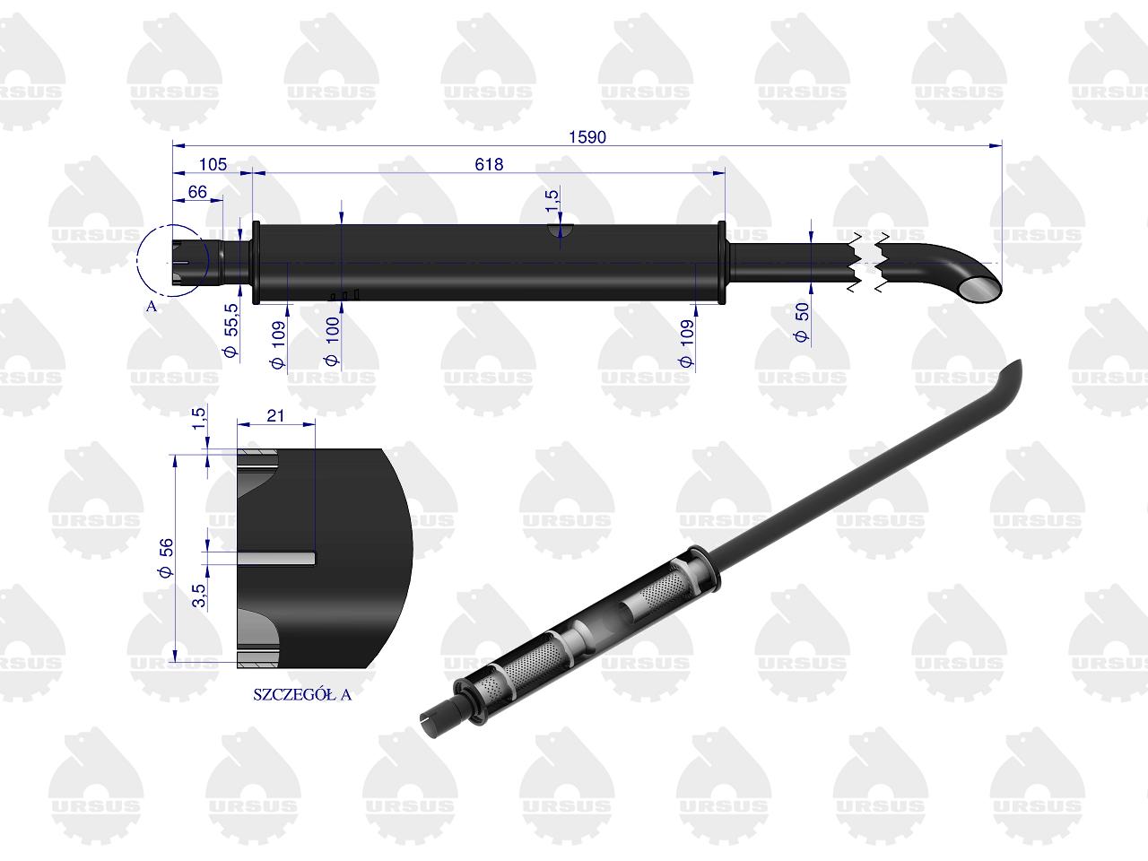 Tłumik 1590mm 6kg MF4 EMALIA ORYGINAŁ URSUS