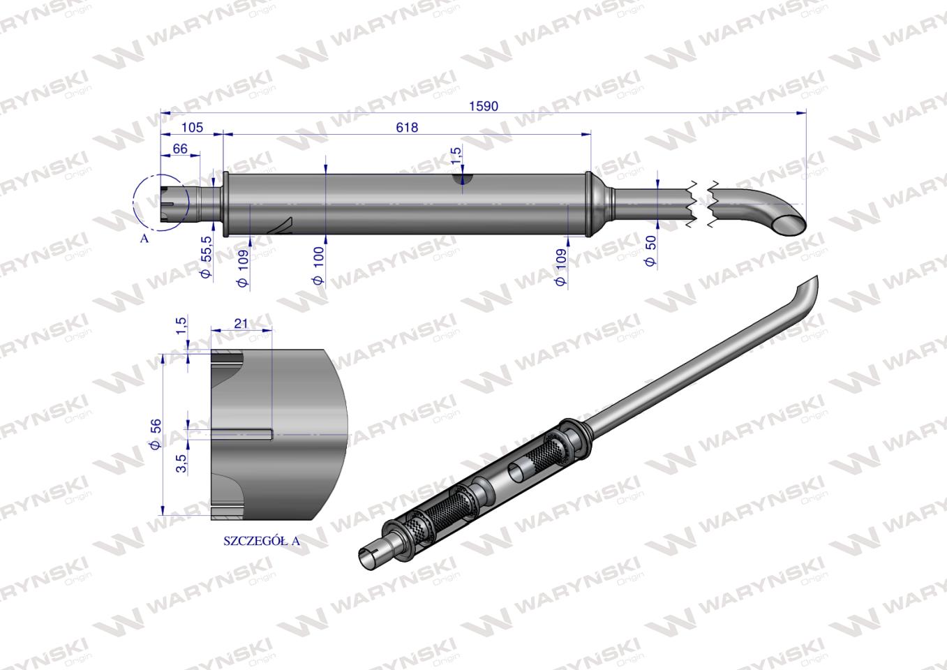 Tłumik 1590mm 6kg MF4 INOX WARYŃSKI