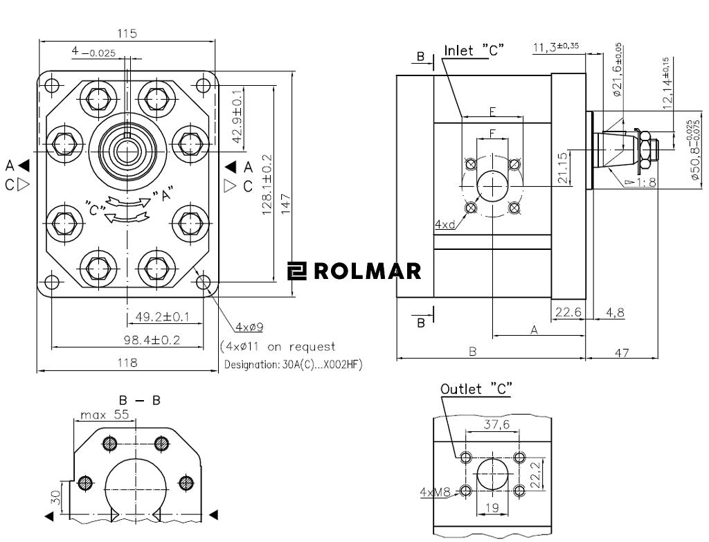 Pompa hydrauliczna zębata 22.5cm3/obr lewe obroty Caproni
