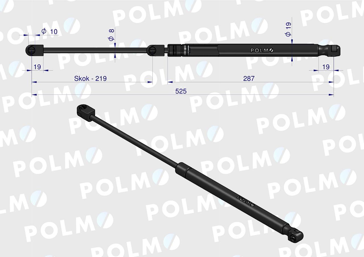 Siłownik  szyby tylnej L max. 525mm 3301920M91P MASSEY FERGUSON LANDINI POLMO