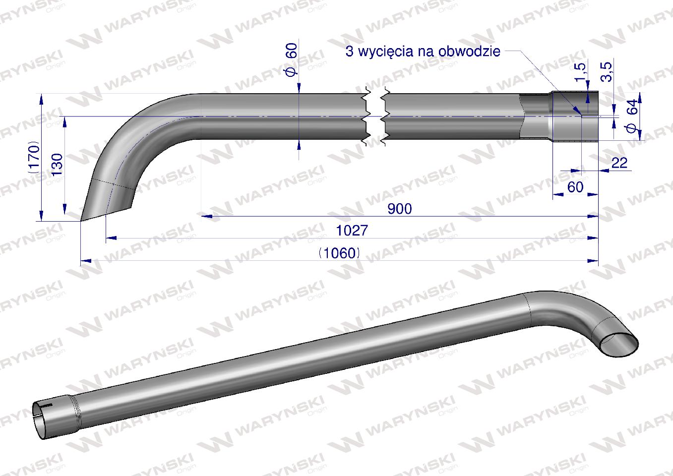 Rura wylotowa do tłumika 3383013M1.3388432M2W inox WARYŃSKI