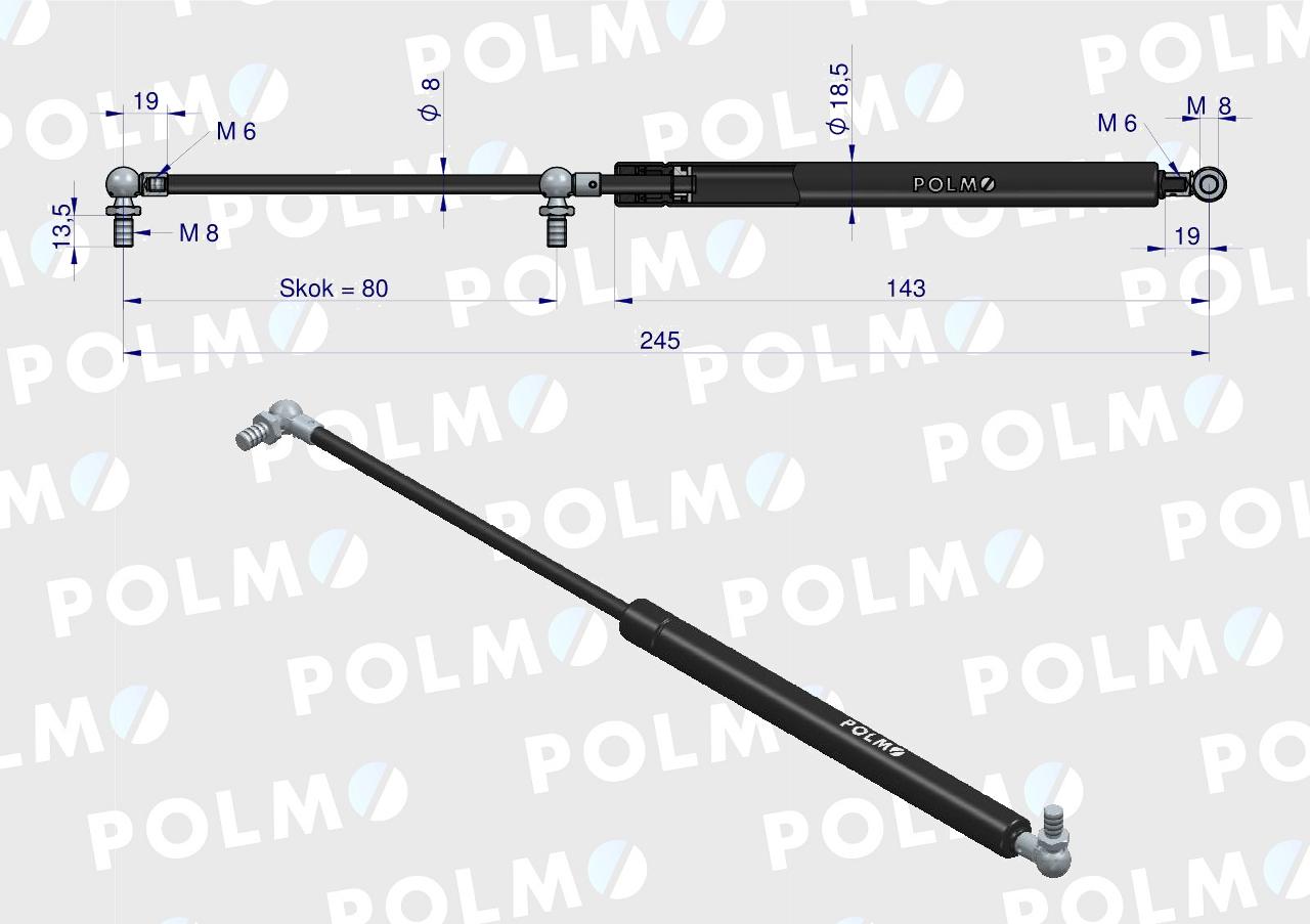 Siłownik szyberdachu L max. 245mm 3399042R0P CASE IH POLMO