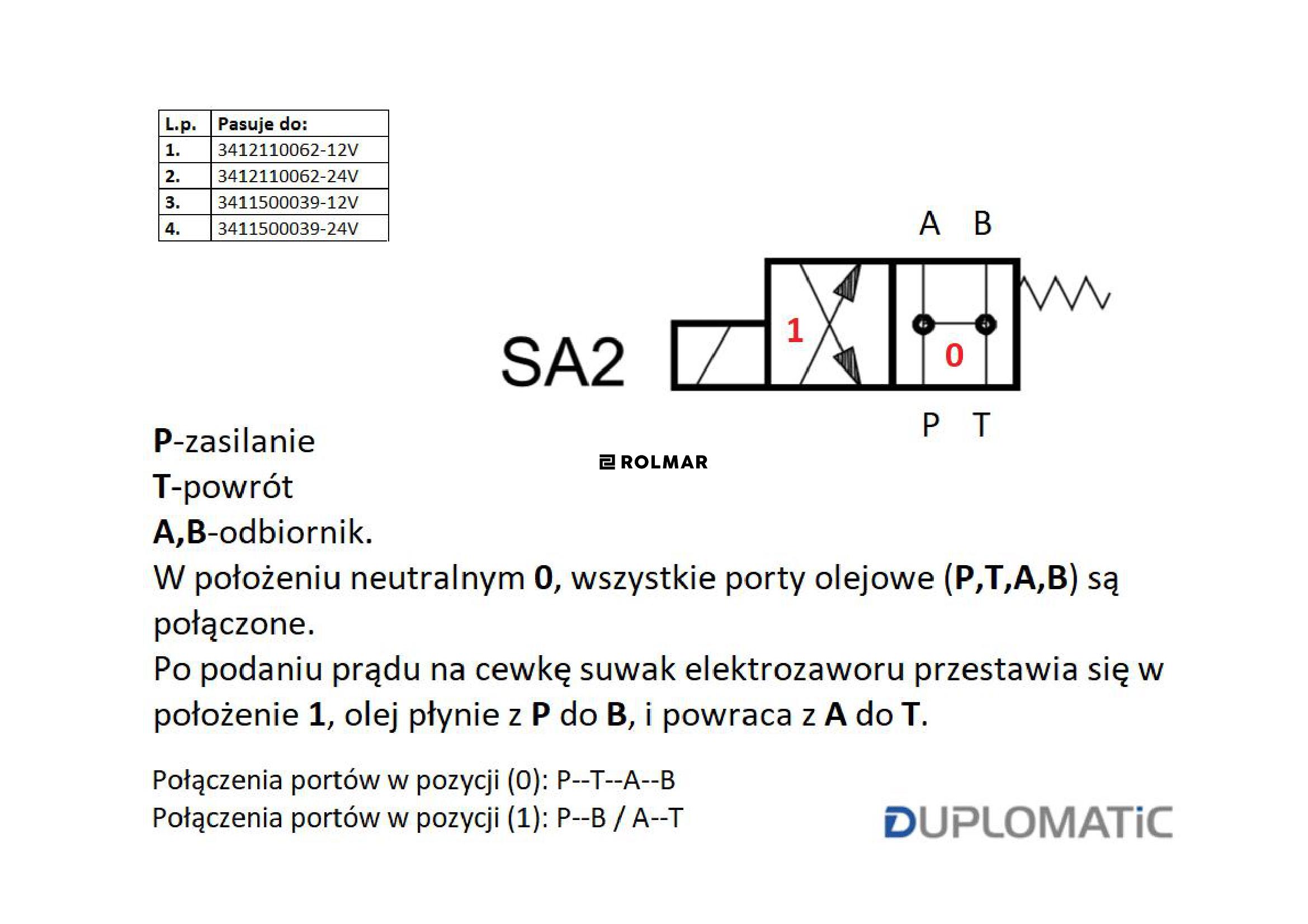 Rozdzielacz (elektrozawór) DL3-SA2/10N-D12 12V DC (cewka x 1) Compact 280bar. 50l/min (do Opryskiwacza) Duplomatic