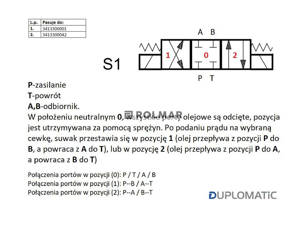 Rozdzielacz (elektrozawór NG 10) suwak "odcięty" DL5-S1/10N-D24K1 24VDC (cewka x 2) Compact 320bar. 125l/min Duplomatic