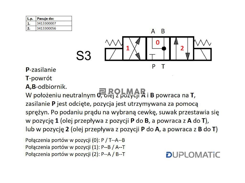 Rozdzielacz (elektrozawór NG 10) suwak "Y" DL5-S3/10N-D24K1 24VDC (cewka x 2) Compact 320bar. 125l/min Duplomatic
