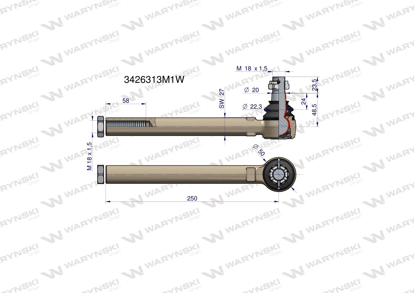 Przegub kierowniczy 250mm- M18x1,5 3426313M1 WARYŃSKI