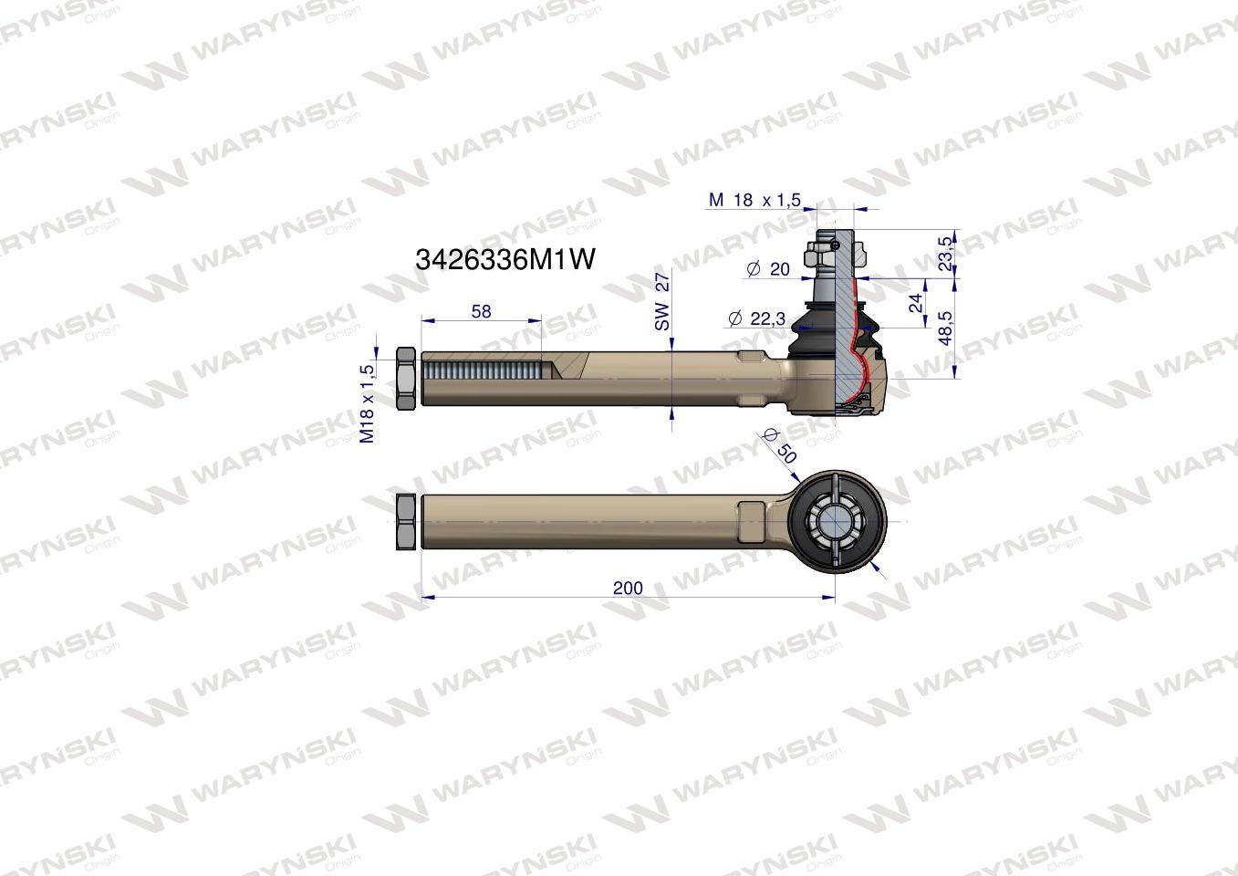 Przegub kierowniczy 200mm- M18x1,5 3426336M1 WARYŃSKI