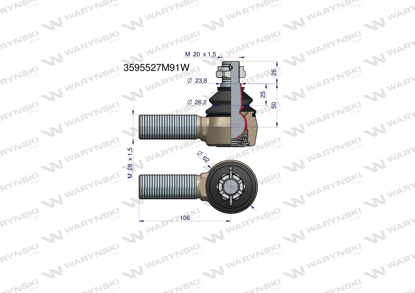 Przegub kierowniczy 106mm- M28x1,5 3595527M91 WARYŃSKI