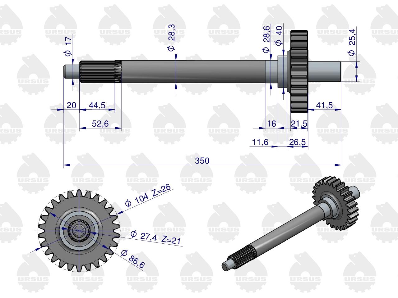 Wałek sprzęgła drobny frez Z-26 5714 MF4 ORYGINAŁ URSUS
