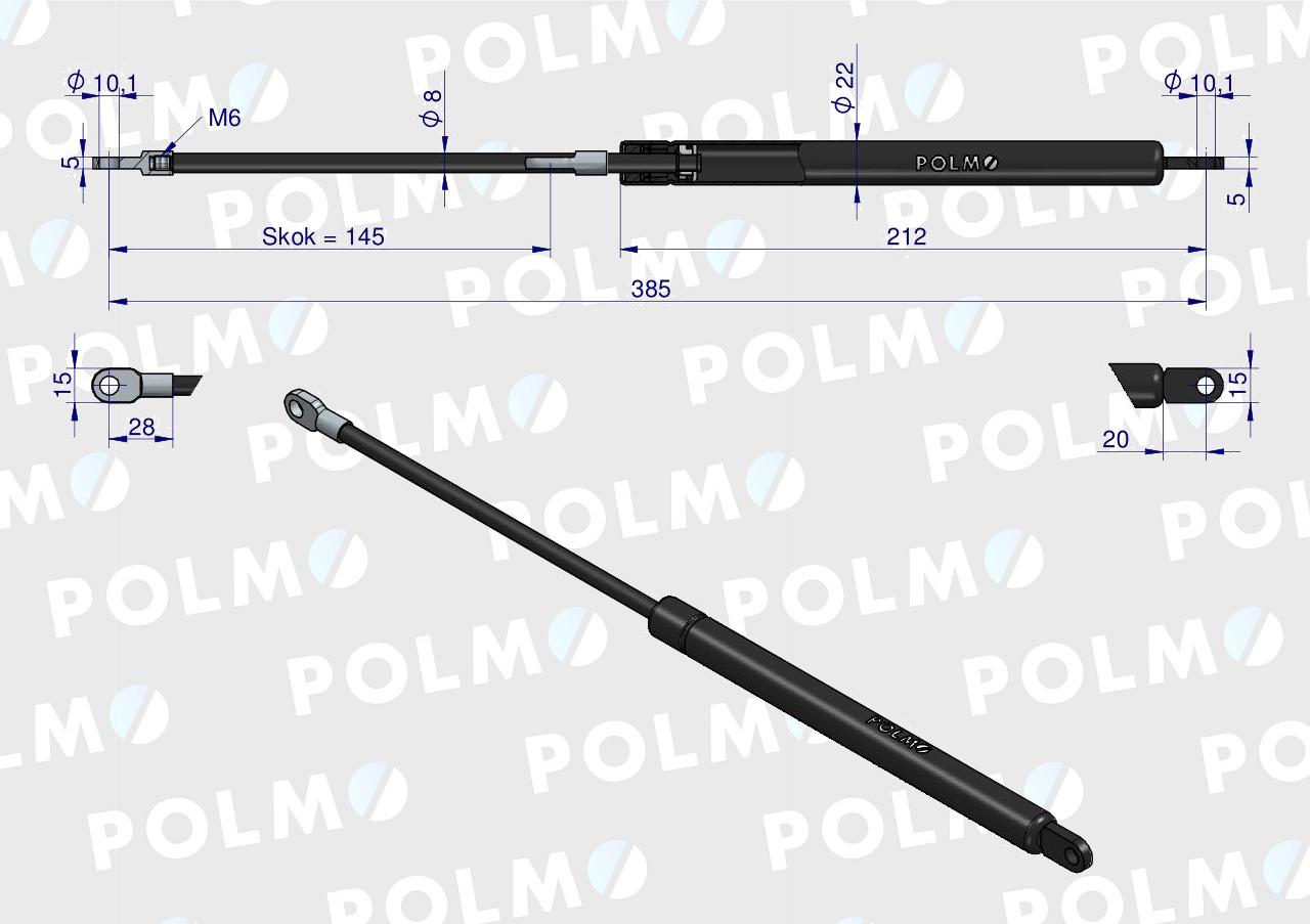 Siłownik maski L max. 385mm 65415046 MASSEY FERGUSON POLMO