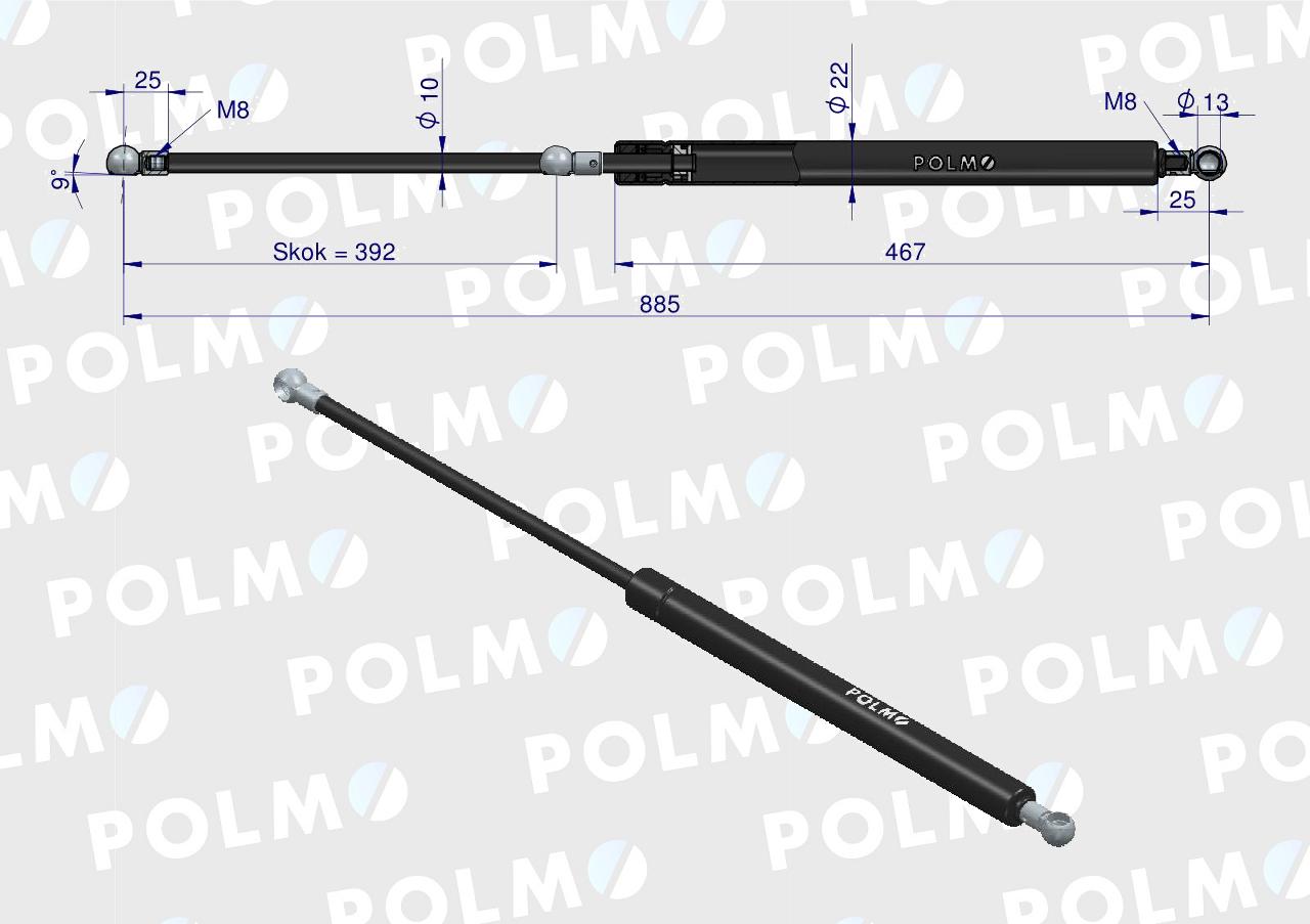 Siłownik maski L max. 885mm 65415047 MASSEY FERGUSON POLMO