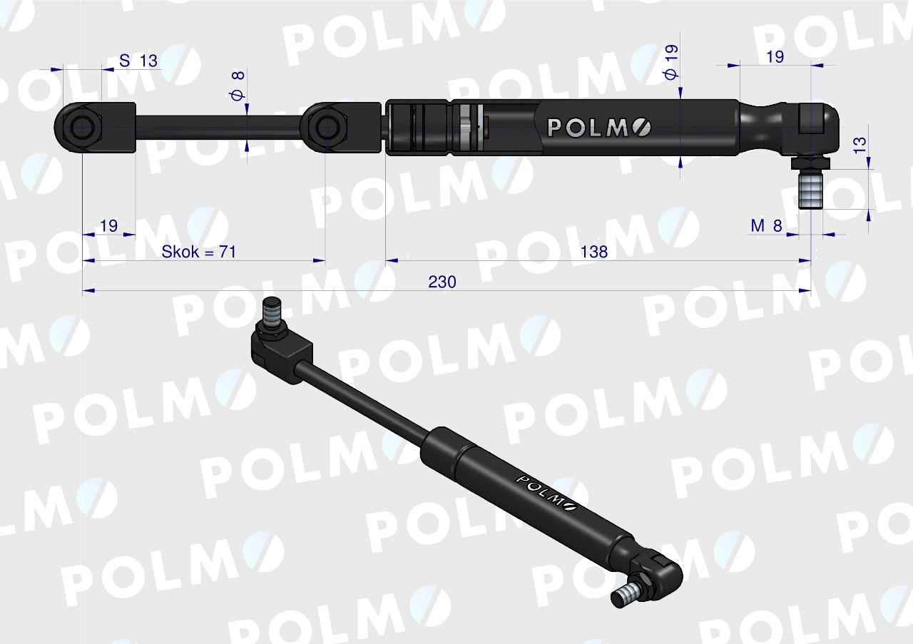 Siłownik drzwi L max. 230mm 3902121M1P MASSEY FERGUSON POLMO
