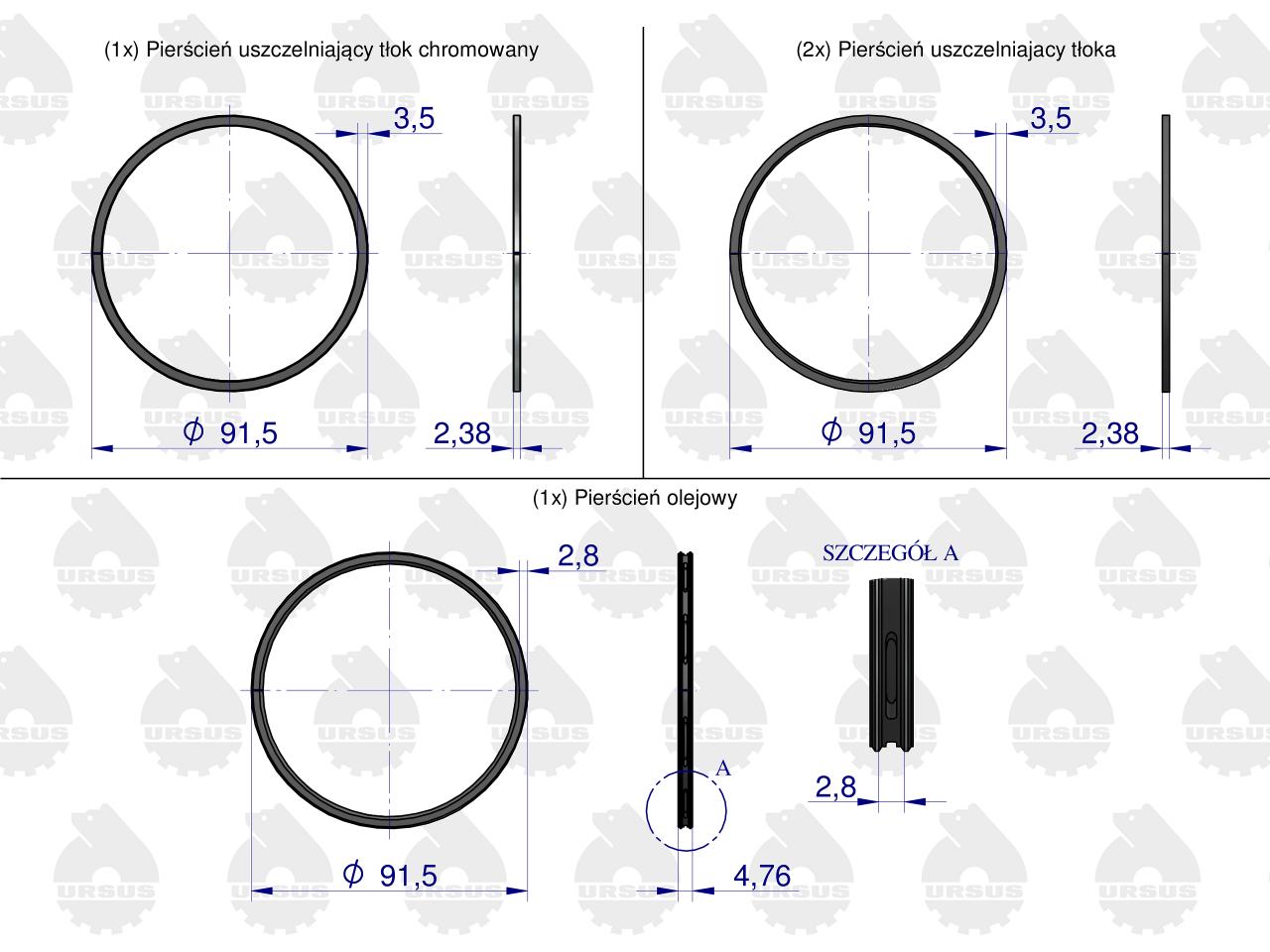 Komplet pierścieni tłokowych silnika 41158065U, K11297000, 41158057 1-tłok MF3 ORYGINAŁ URSUS