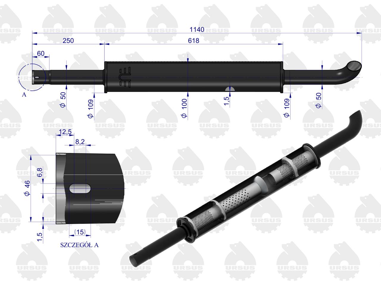 Tłumik okrągły 1140mm 5kg C-360 EMALIA ORYGINAŁ URSUS