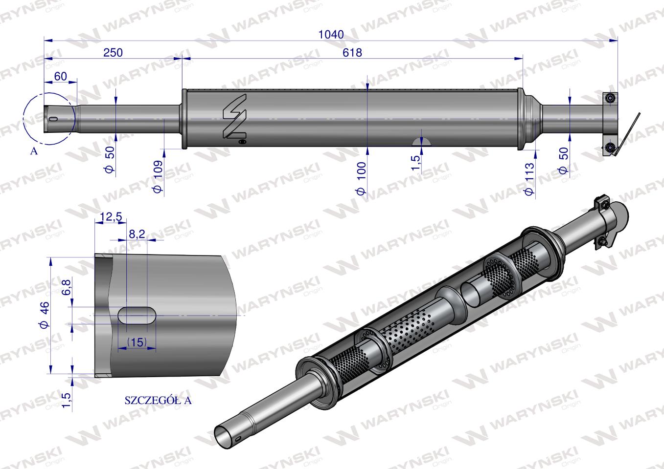 Tłumik okrągły 1040 mm 5kg C-360 (prosty) INOX WARYŃSKI