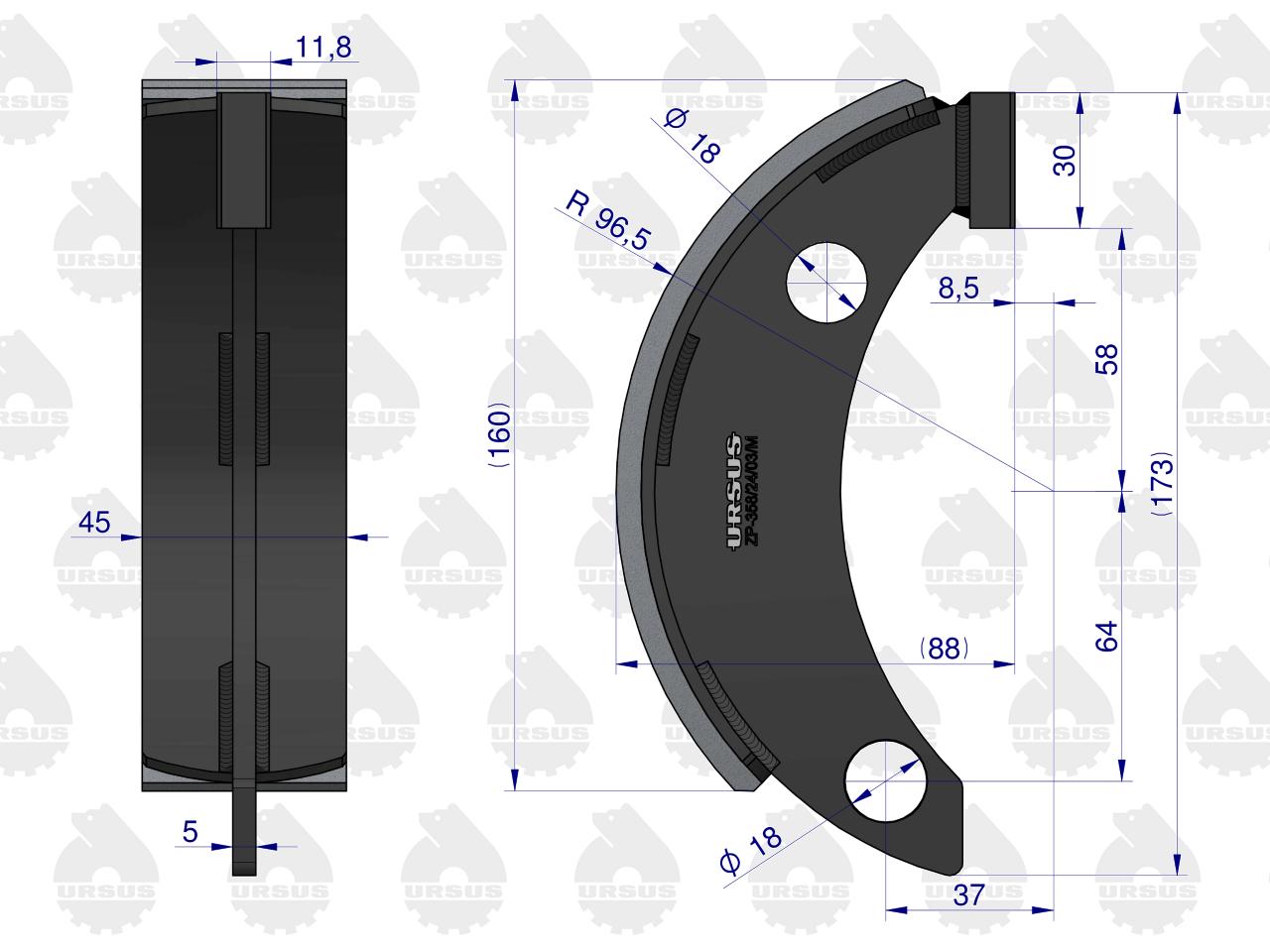 Szczęka hamulcowa ( Długa klejona ) C-330 ORYGINAŁ URSUS