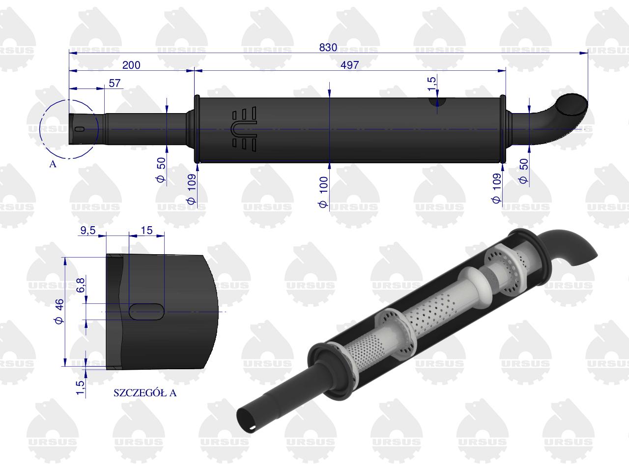 Tłumik okrągły krótki 830mm 4.1kg C-330  ORYGINAŁ URSUS