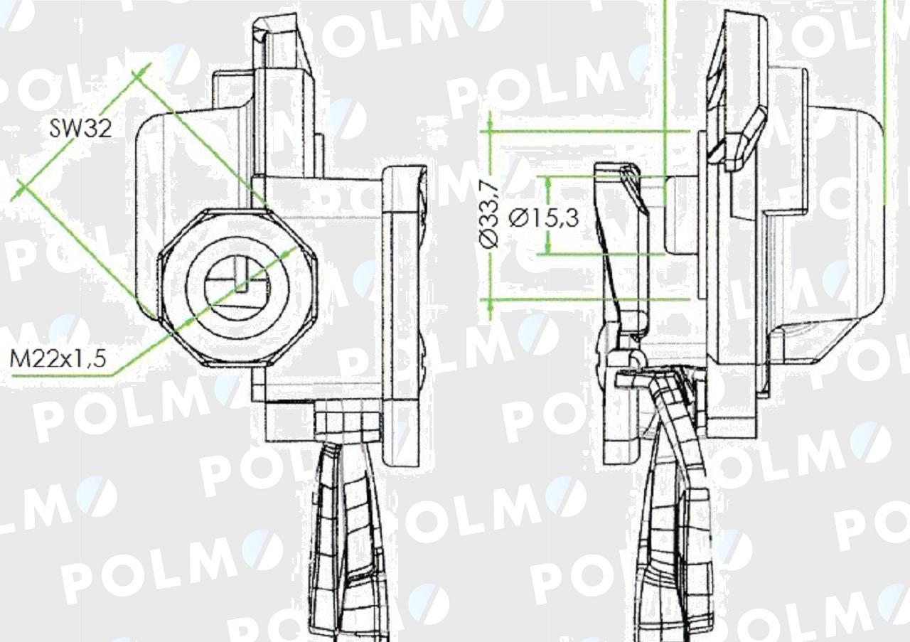 Złącze przewodów powietrza z zaworem C-330/360 (miękkie) 22x1.5 POLMO
