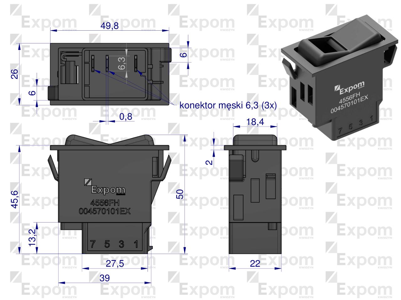 Włącznik przechylny (przełącznik) z blokadą EXPOM KWIDZYN eu