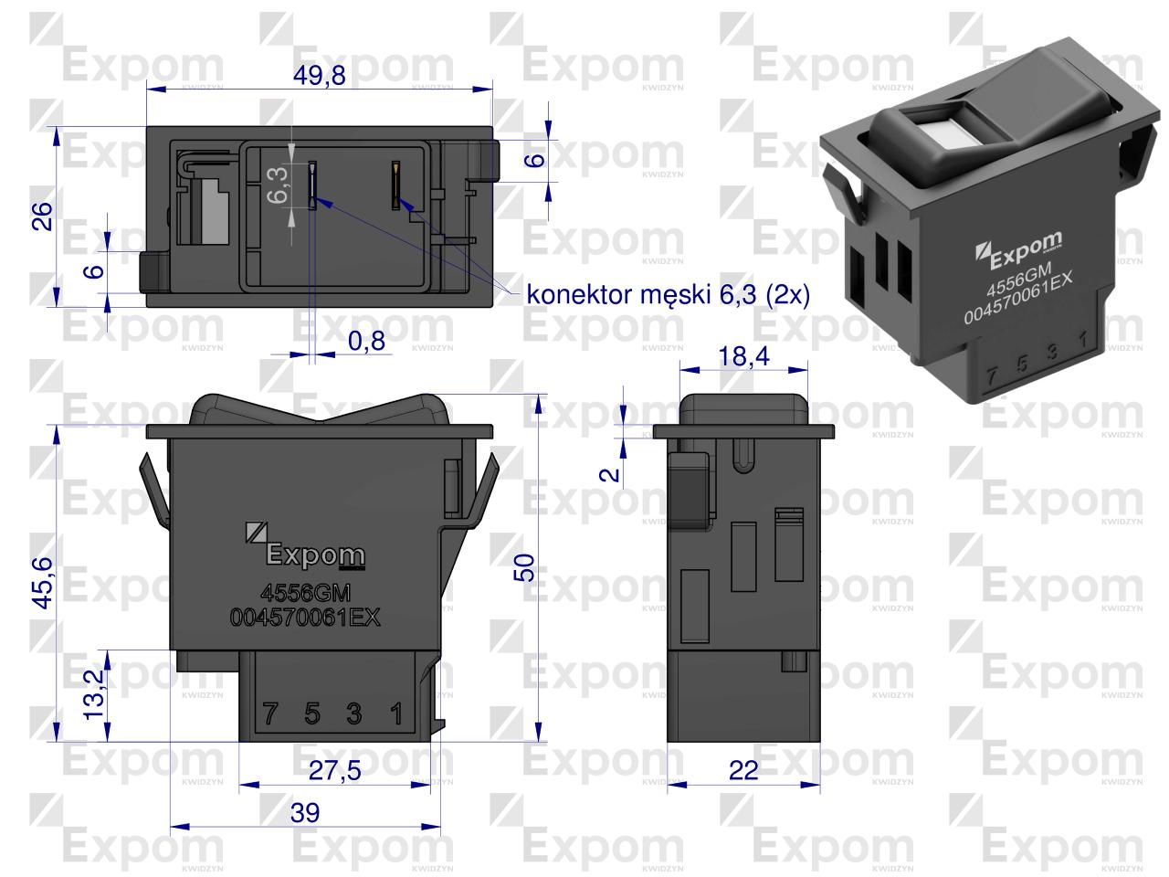 Włącznik przechylny (przycisk) Case IH  EXPOM KWIDZYN eu