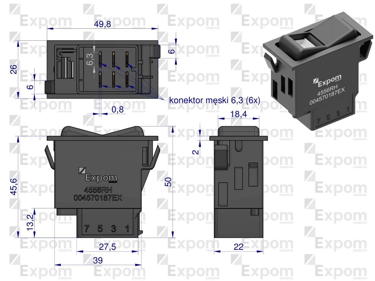 Włącznik przechylny system spryskiwaczy szyby przedniej (blokada) Deutz-Fahr EXPOM KWIDZYN eu