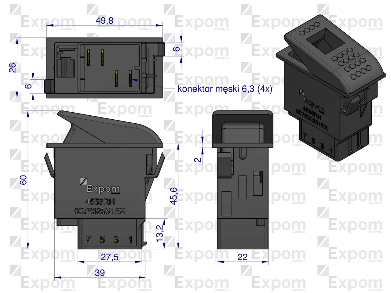 Włącznik przechylny (włącznik typu kombi) z blokadą Case IH Linde EXPOM KWIDZYN eu