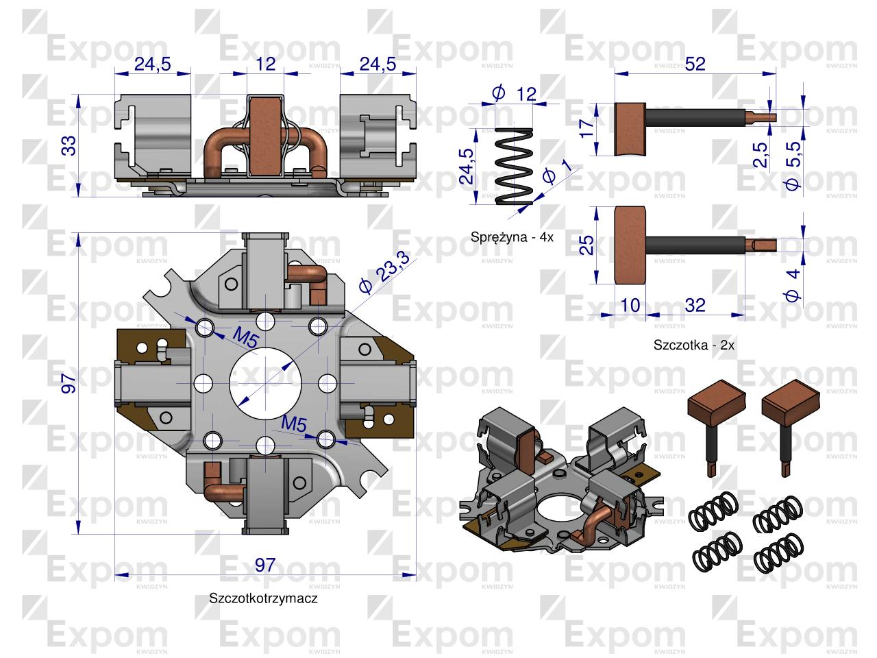 Szczotkotrzymacz rozrusznika 2005834177. 46657000, 46657000EX C-330 C-360 ZETOR Nowy Typ EXPOM KWIDZYN eu 