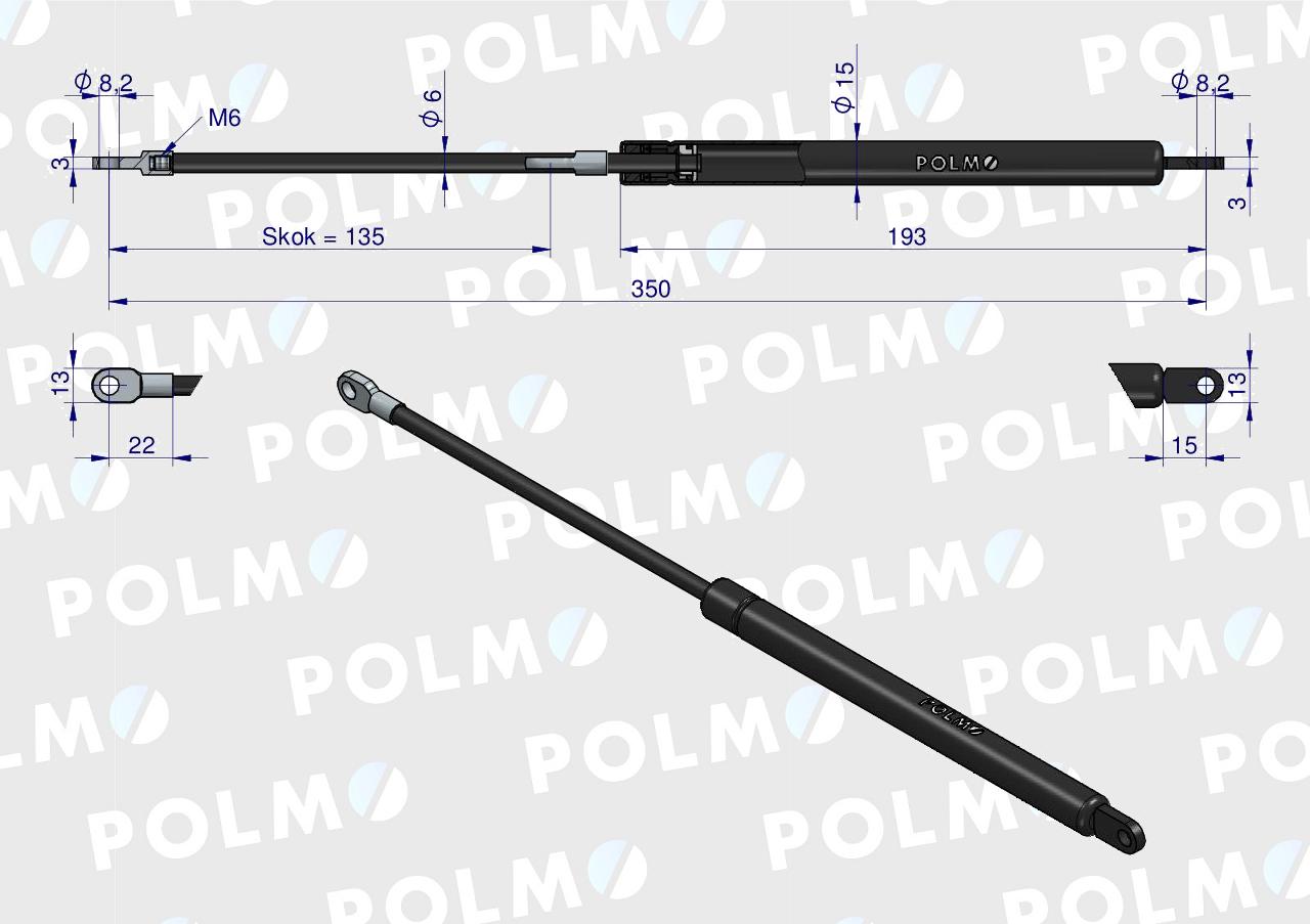 Siłownik szyby tylnej L max. 350mm 65426002 MERLO POLMO
